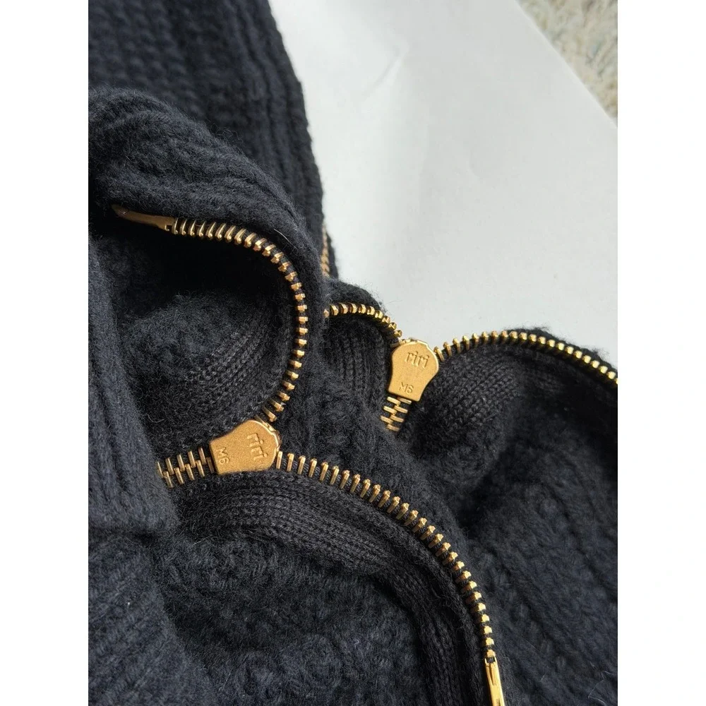 The Row Cashmere Merino Ribbed Side Zip Sweater Vest Black Made in USA M